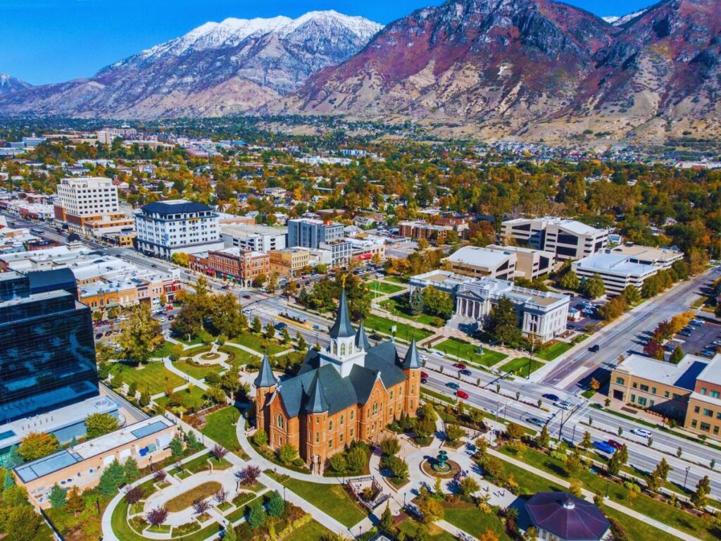 An aerial view of downtown, Provo, UT