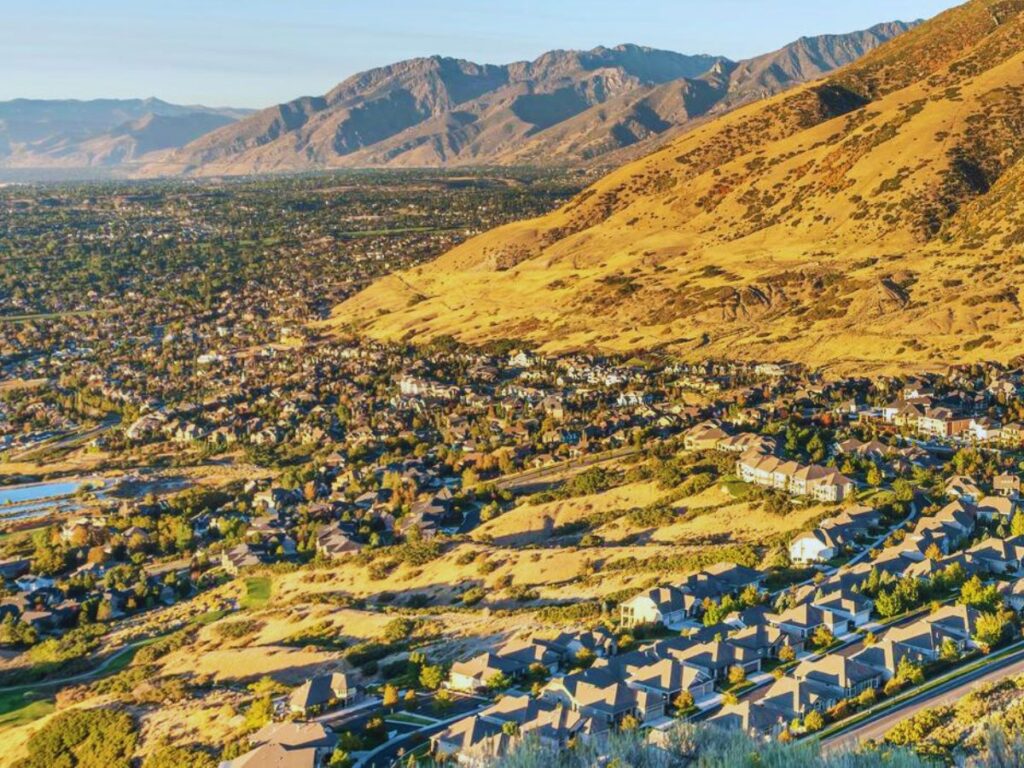 Pano Top view with a clear blue sky background, Draper, UT