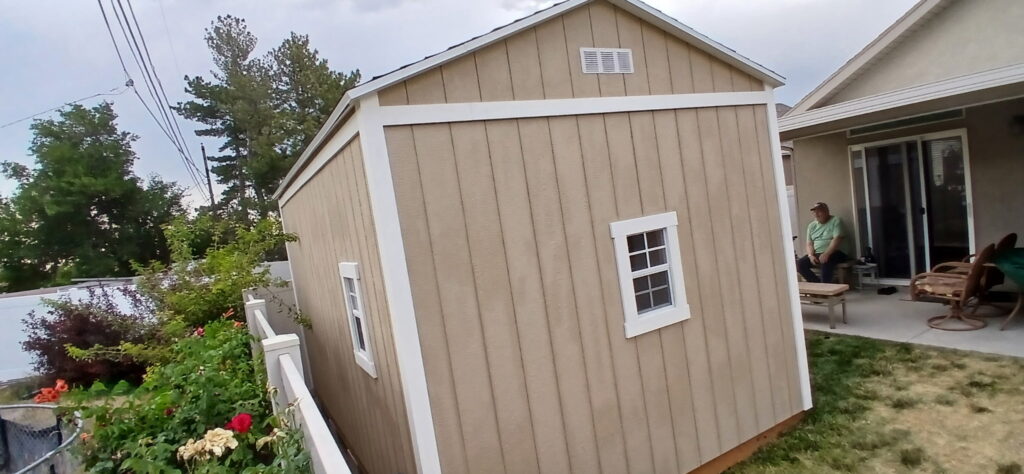 Creative studio-style she shed in West Jordan, UT by Solitude Custom Sheds